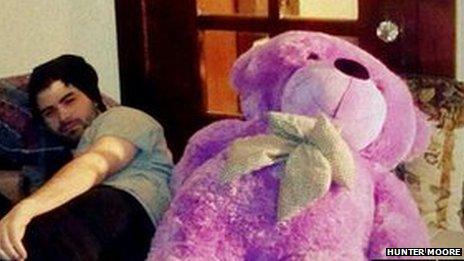 Hunter Moore with a teddy bear