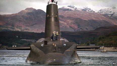 Vanguard submarine carrying the Trident nuclear weapons system