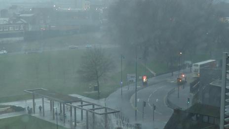 People took pictures of the storm hail storm from Birmingham City University, Millennium Point