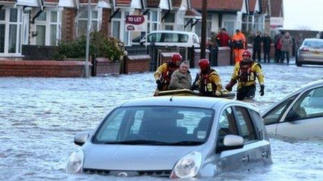 Flooded street in Rhyl, Denbighshire, December 2013