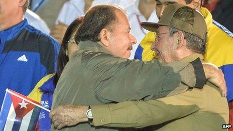 Ortega (left) and Raul Castro (right)