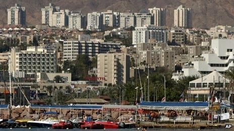 In this January 2007 file photo, a general view of the Red Sea resort city of Eilat is seen in southern Israel on the border with Egypt.