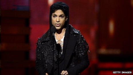 Prince on stage at the Grammys