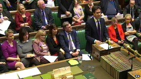 Labour's front bench was packed with women while Ed Miliband spoke