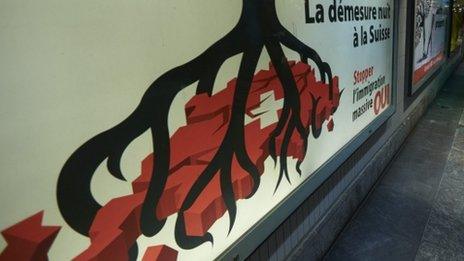 Anti-mass immigration poster in Switzerland