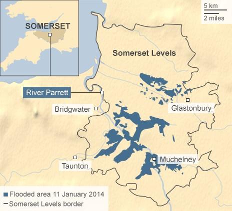 Map of flooding in Somerset