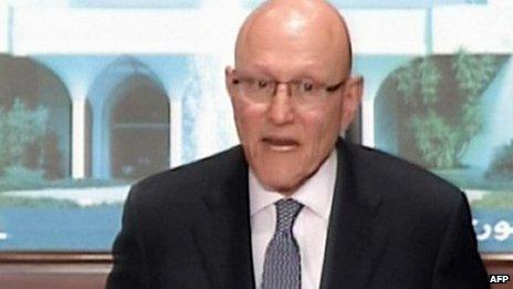 PM Tammam Salam announcing the formation of the new government on Lebanese TV.