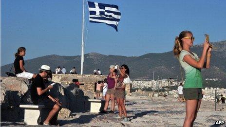 Tourists at the Acropolis in Athens