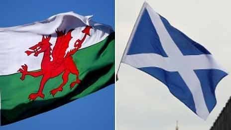 Welsh and Scottish flags