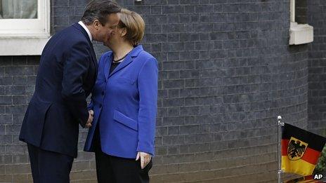 David Cameron greets Angela Merkel in Downing Street