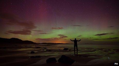 Northern lights seem from Embleton Bay in Northumberland on 27 February 2014