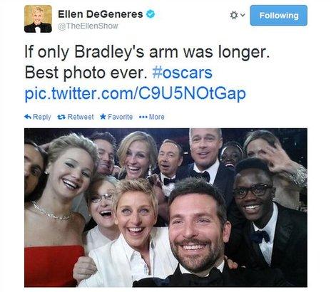A screengrab of a tweet by Ellen DeGeneres