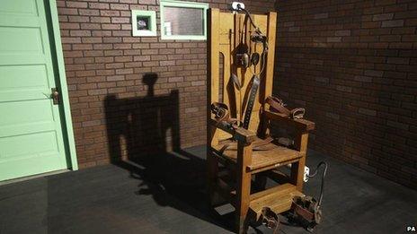 An electric chair on exhibit at the Texas Prison Museum