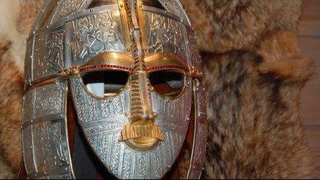 The replica Anglo-Saxon helmet at the Sutton Hoo visitor centre