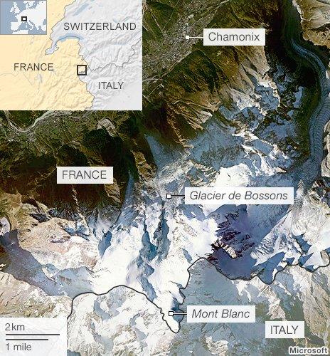Map of Mont Blanc and the glacier