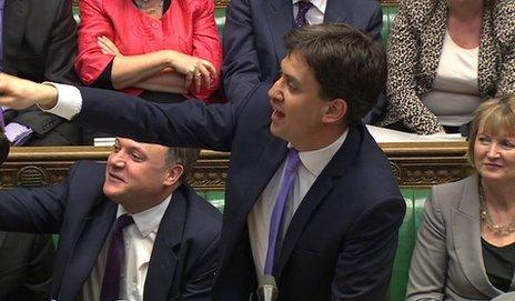 Ed Miliband and Ed Balls point during Budget