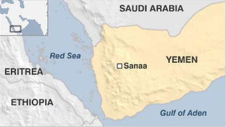 Map of Yemen, showing the capital and neighbouring Saudi Arabia