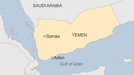 Map of Yemen, showing Sanaa and Aden