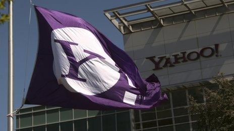 Yahoo flag outside Yahoo building