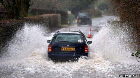 Flooded road in Hildenborough