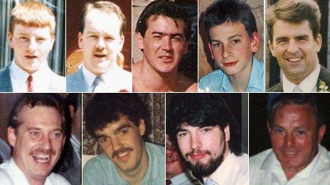 Clockwise from top left: Martin Kevin Traynor, Christopher Traynor, David Steven Brown, Henry Rogers, Nicholas Joynes, John Anderson, Francis McAllister, Gary Collins, Eric Hankin