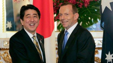 Japanese Prime Minister Shinzo Abe and Australia Prime Minister Tony Abbott