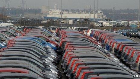 Nissan cars waiting to be exported at docks in South Shields
