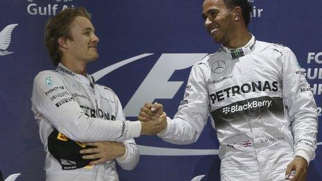 Lewis Hamilton and Nico Rosberg of Mercedes