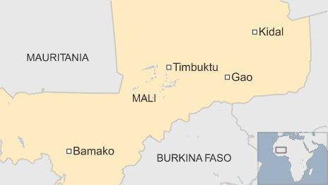 BBC map showing Timbuktu, Gao and Kidal in Mali