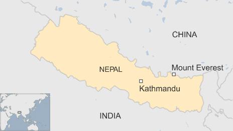 Map of Nepal showing Mount Everest
