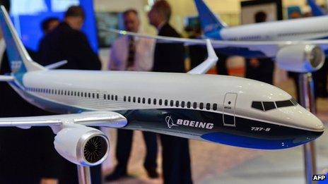 Boeing 737 model on display