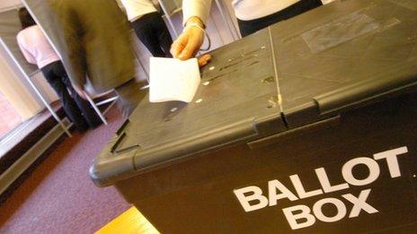 Voter casting ballot in election