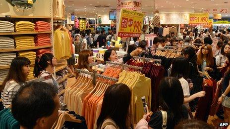 Consumers at a shop in Japan