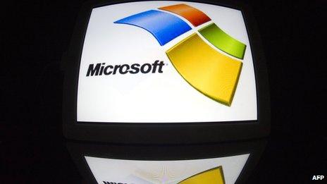 Microsoft logo on a tablet PC