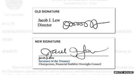 Jack Lew's signature, before and after