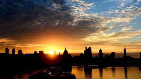 The sun rises over St Paul"s Cathedral