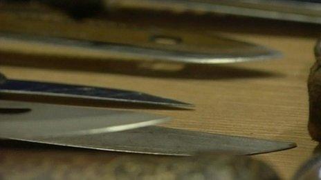 Knives turned into victim sculpture in Oswestry - BBC News