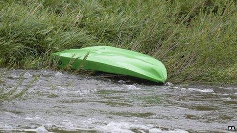 Kayak on riverbank