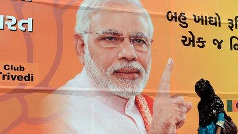 Campaign poster for Narendra Modi, who ran as a candidate of the Bharatiya Janata Party