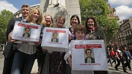 Edith Cavell coin campaigners at the Treasury