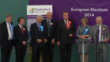 Winning candidates at the Euro election count in Chelmsford