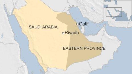 Map of Saudi Arabia showing Qatif