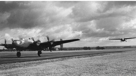 Halifax and Horsa glider at RAF Tarrant Rushton in 1944