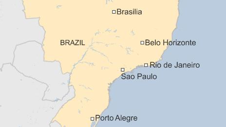 Map of Brazil showing locations of latest protests