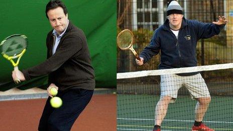 David Cameron and Boris Johnson playing tennis