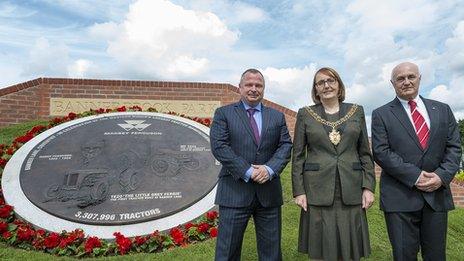 Andy Peters, of Persimmon Homes South Midlands, Coventry Lord Mayor Hazel Noonan and Richard Markwell, of Massey Ferguson, attended the unveiling