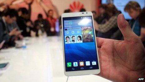 Huawei smartphone on display