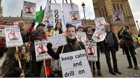 Fracking protest at the Houses of Parliament in 2012