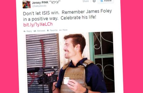 A tweet reading "Don't let ISIS win. Remember James Foley in a positive way. Celebrate his life! "