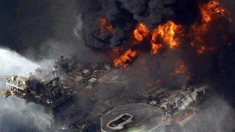 An explosion on the Deepwater Horizon oil rig